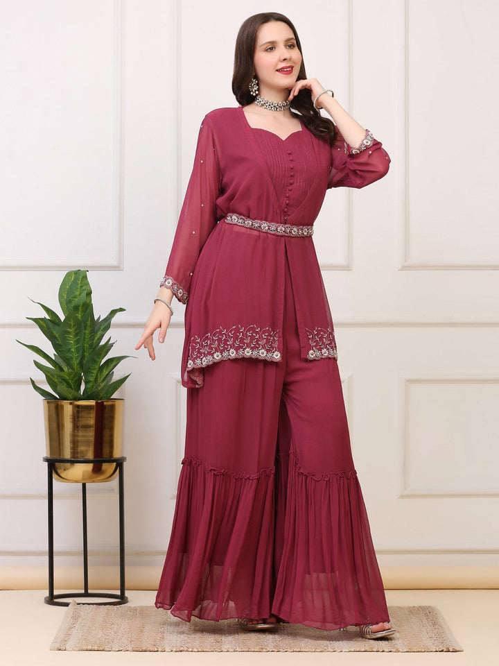 Burgundy Crepe Georgette Palazzo