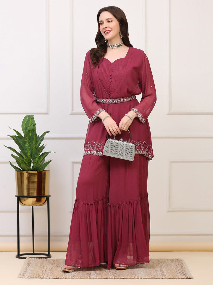 Burgundy Crepe Georgette Palazzo