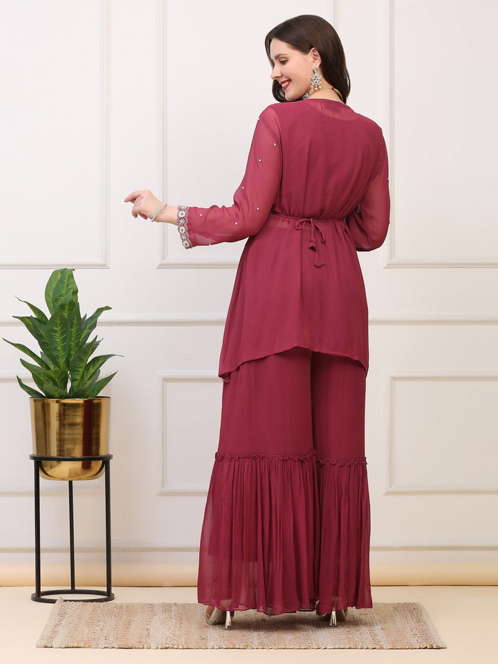 Burgundy Crepe Georgette Palazzo