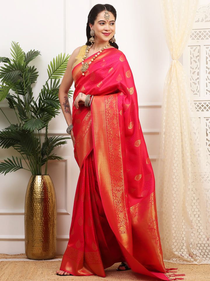 Hot Pink Jacquard Silk Saree