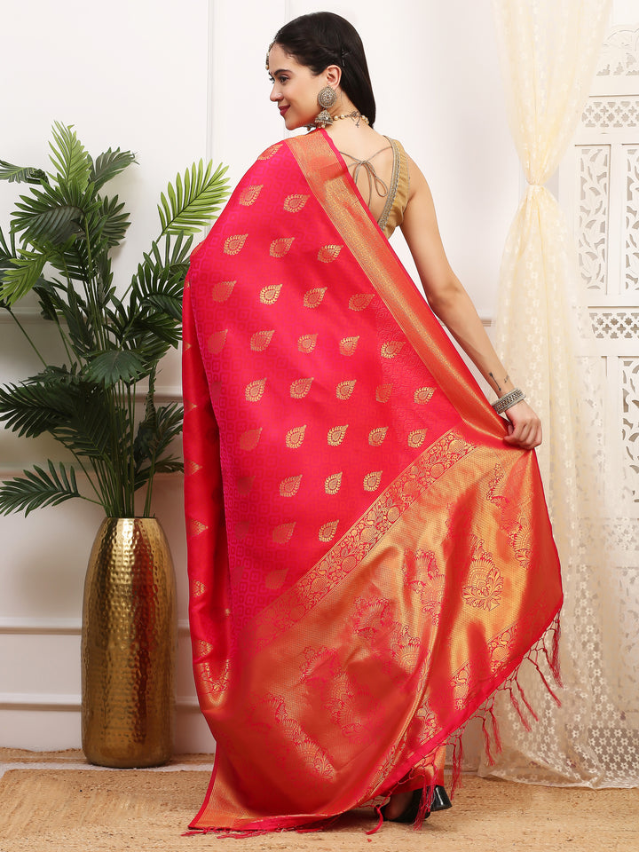Hot Pink Jacquard Silk Saree