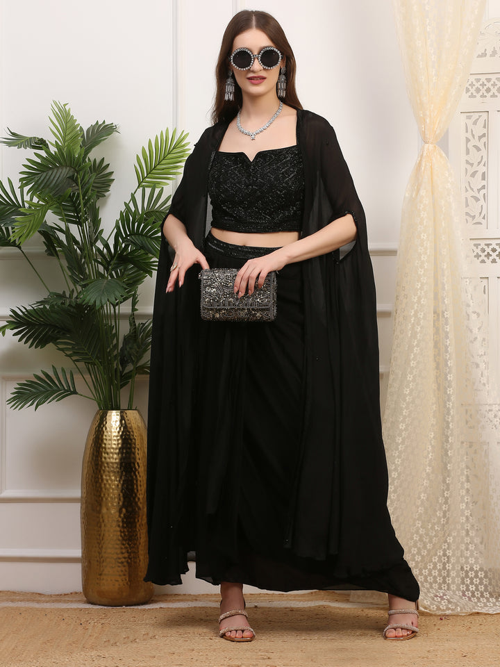 Black sequin Drape Skirt
