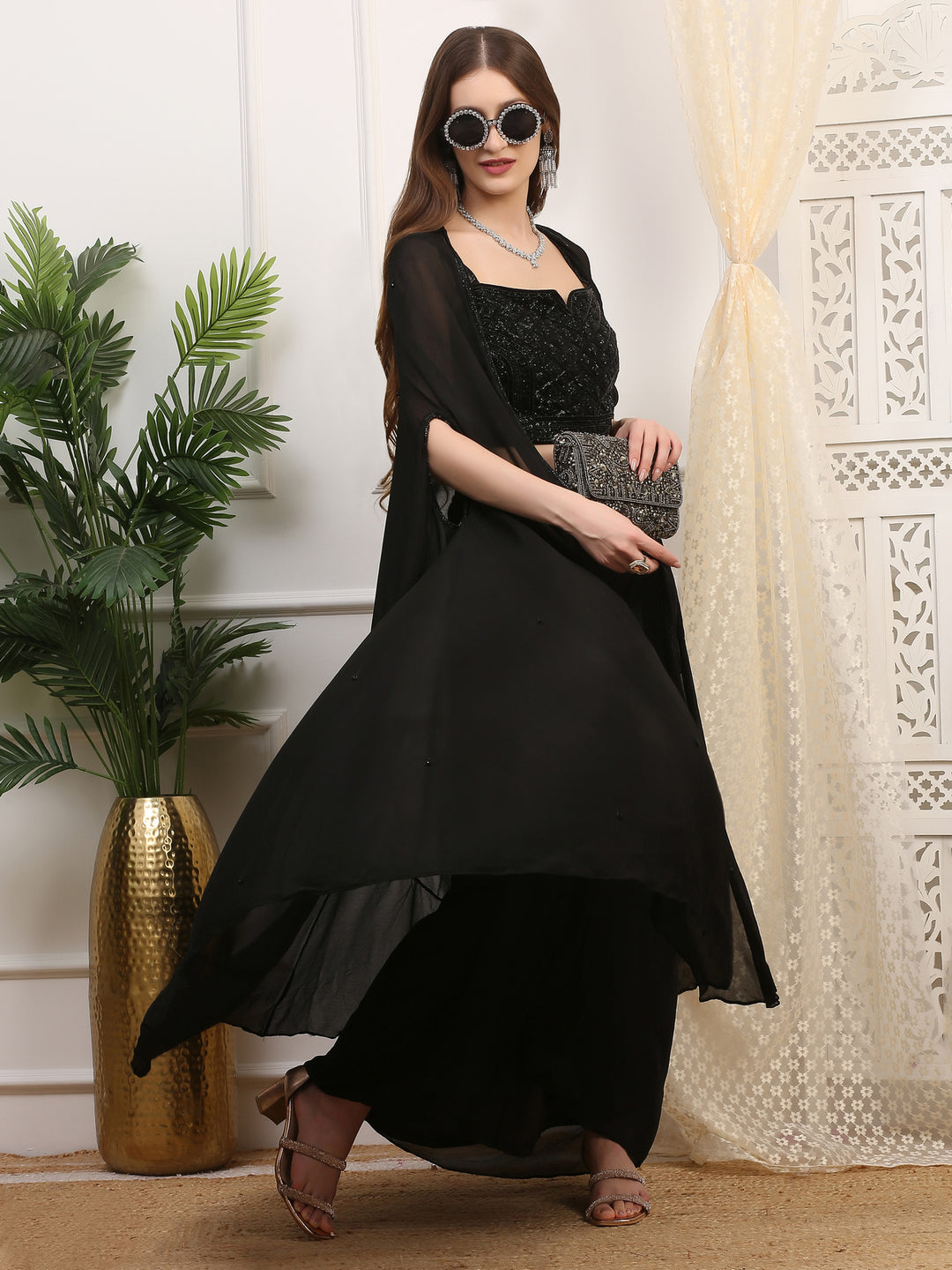 Black sequin Drape Skirt