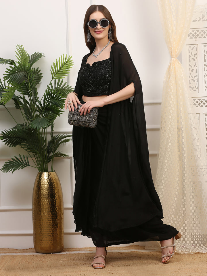 Black sequin Drape Skirt