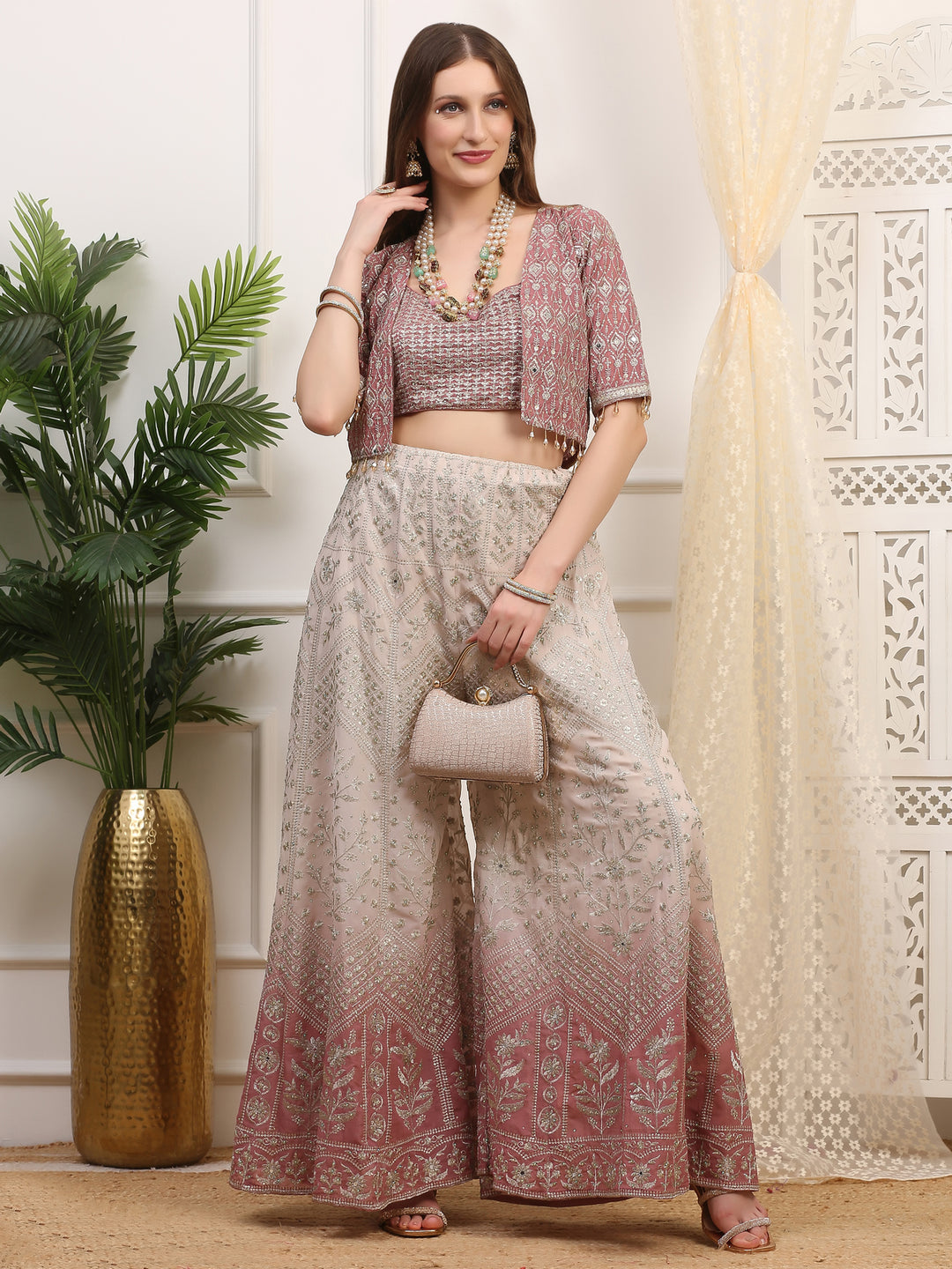 Beige and Onion Pink Palazzo
