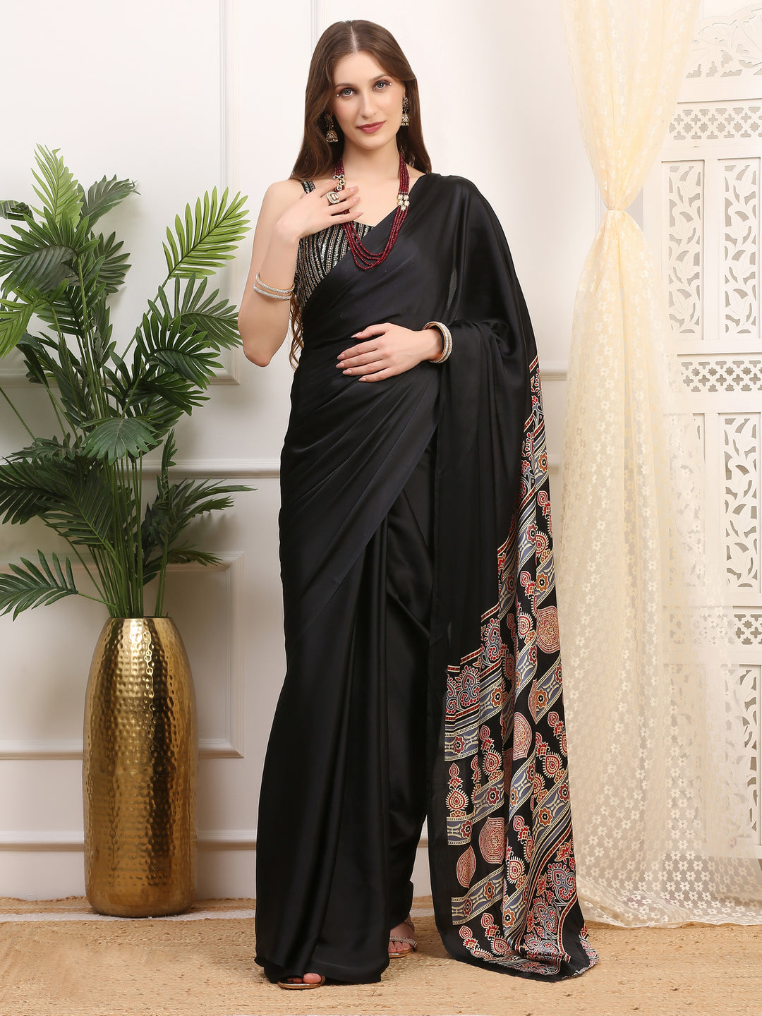 Black Ajrakh saree