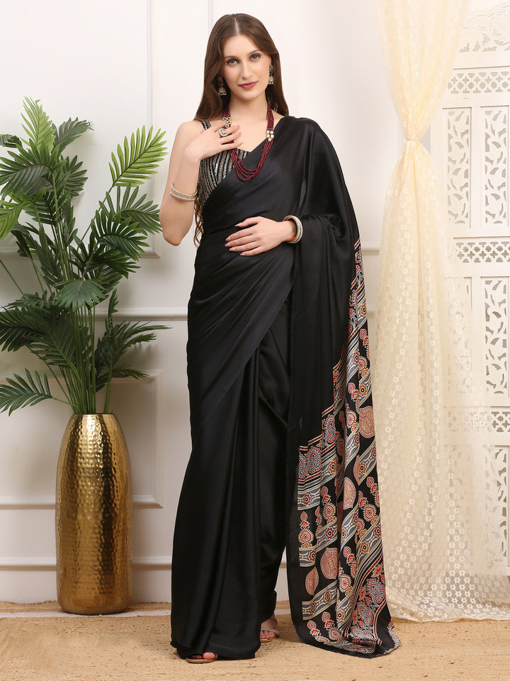 Black Ajrakh saree
