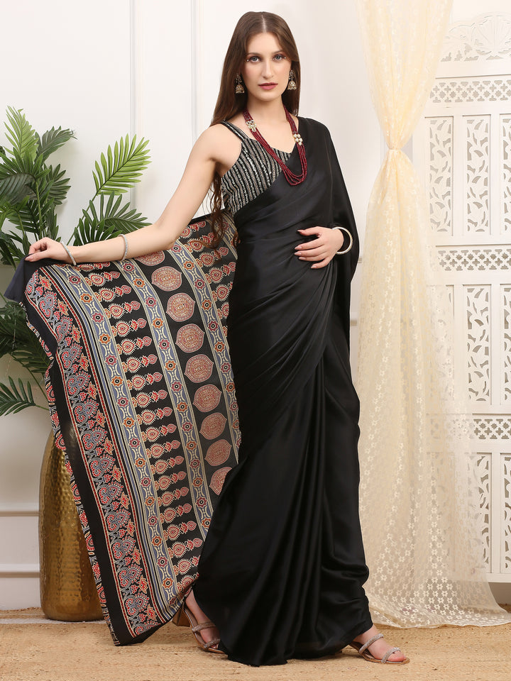 Black Ajrakh saree