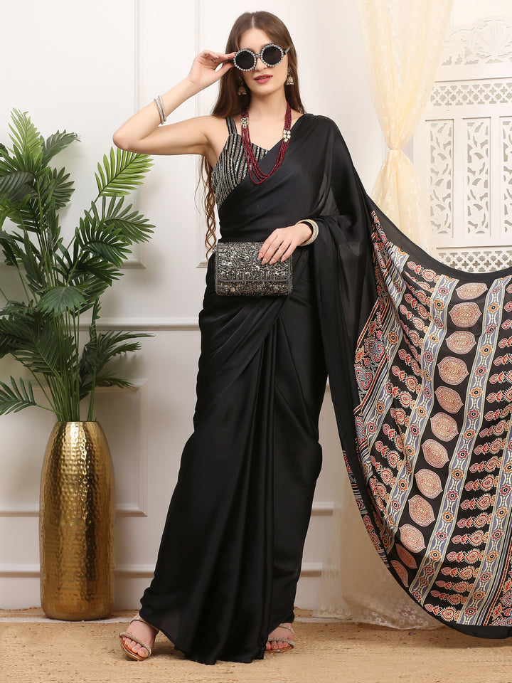 Black Ajrakh saree