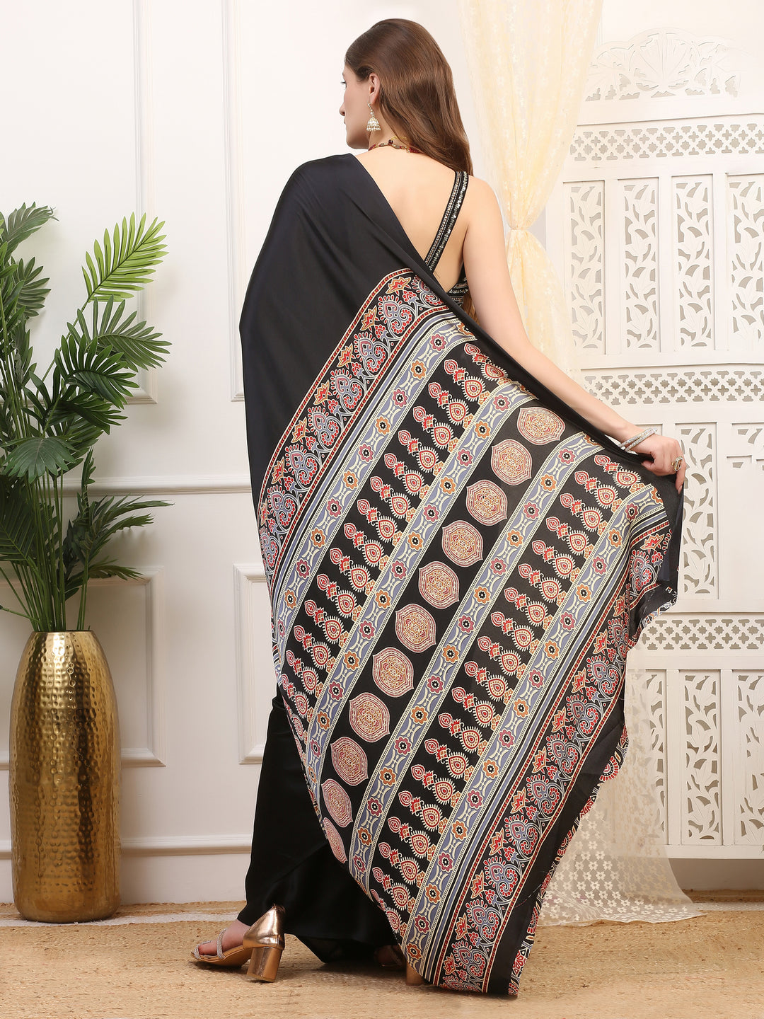Black Ajrakh saree