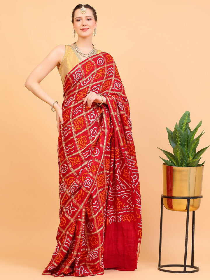 Red Gharchola Gajji Silk Saree