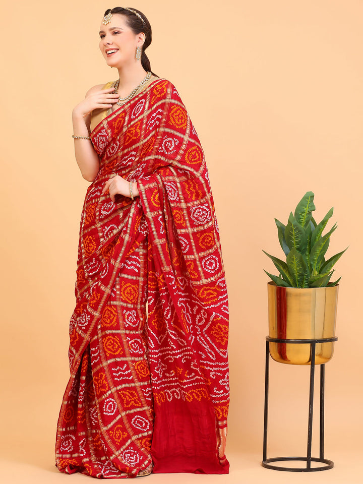 Red Gharchola Gajji Silk Saree