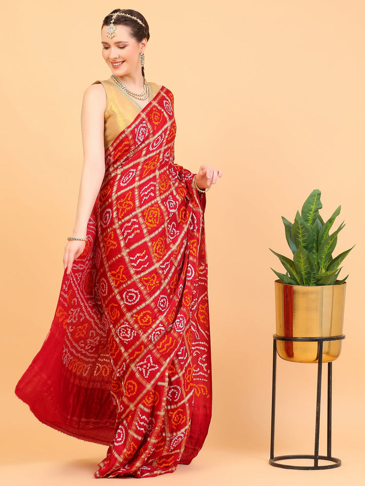 Red Gharchola Gajji Silk Saree
