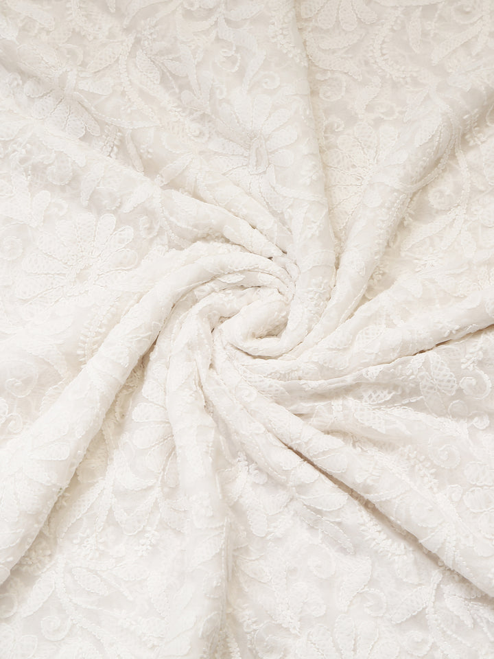 White Lucknowi Georgette Saree