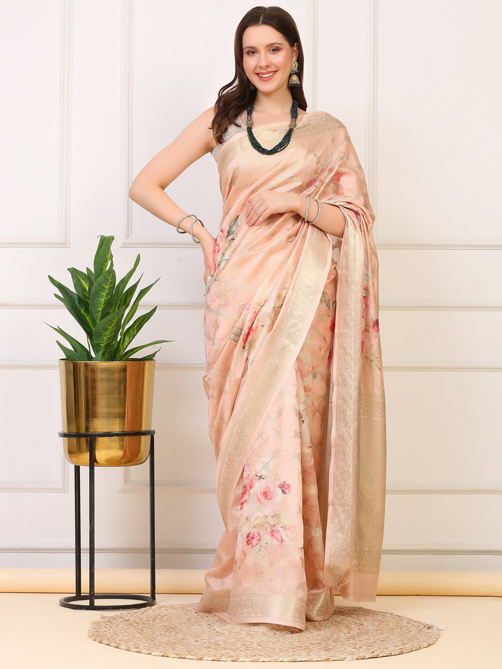 Peach Organza Silk Saree