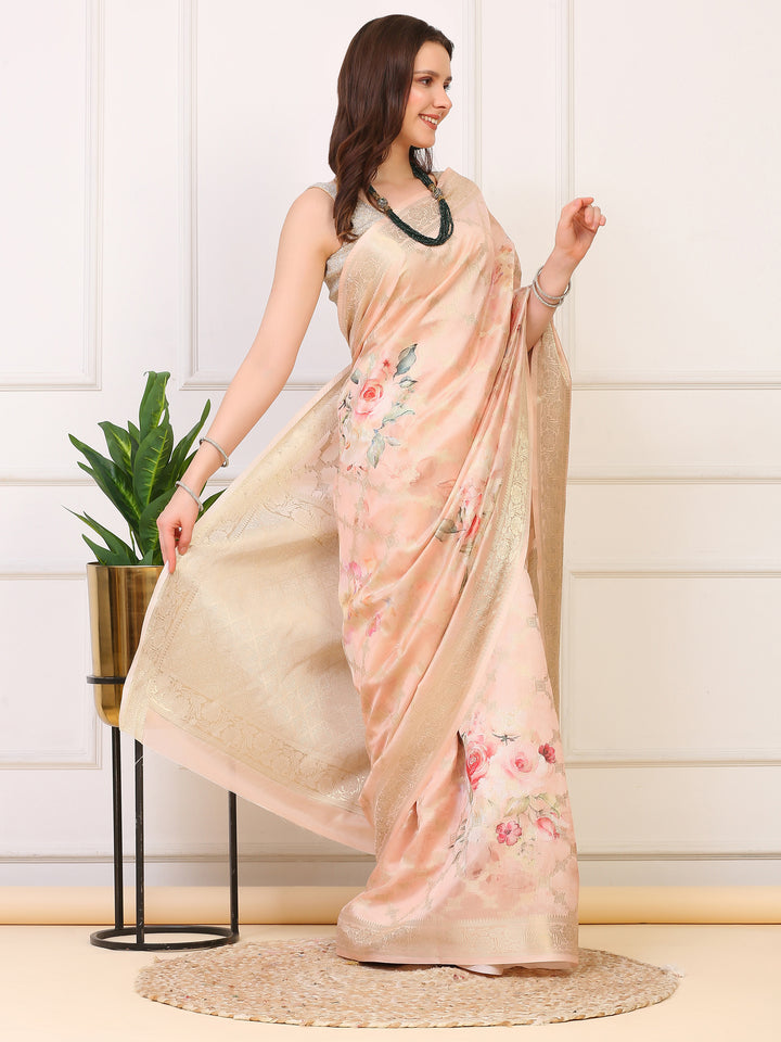 Peach Organza Silk Saree