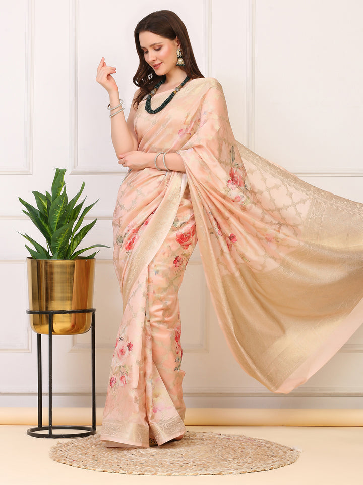 Peach Organza Silk Saree