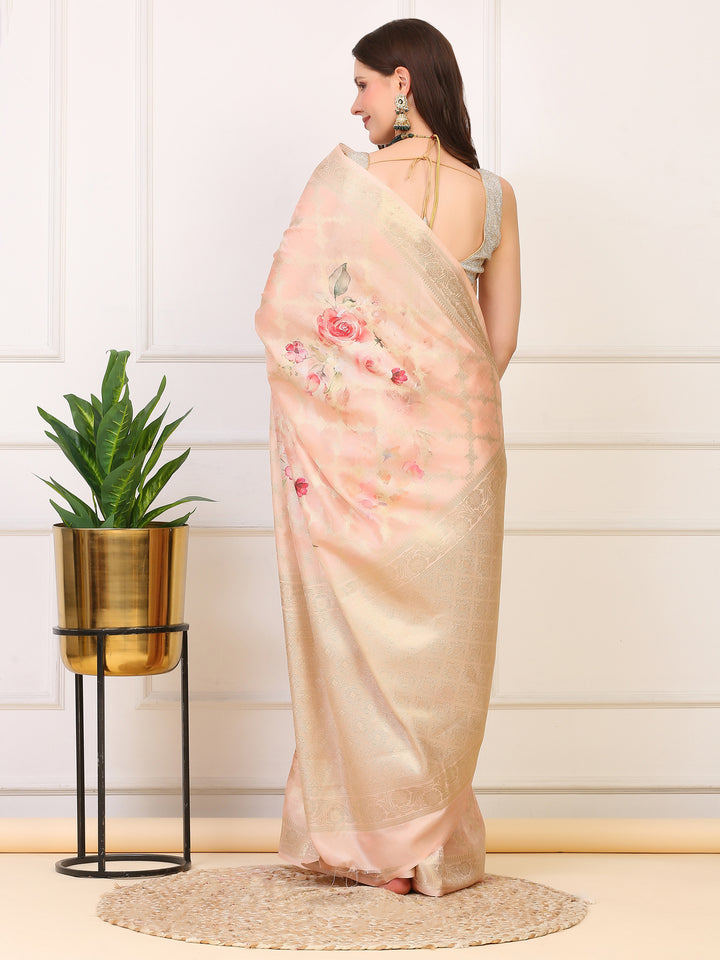 Peach Organza Silk Saree