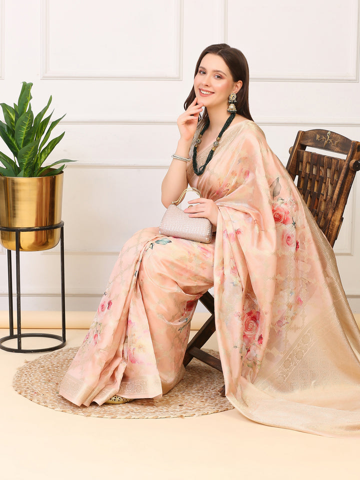 Peach Organza Silk Saree