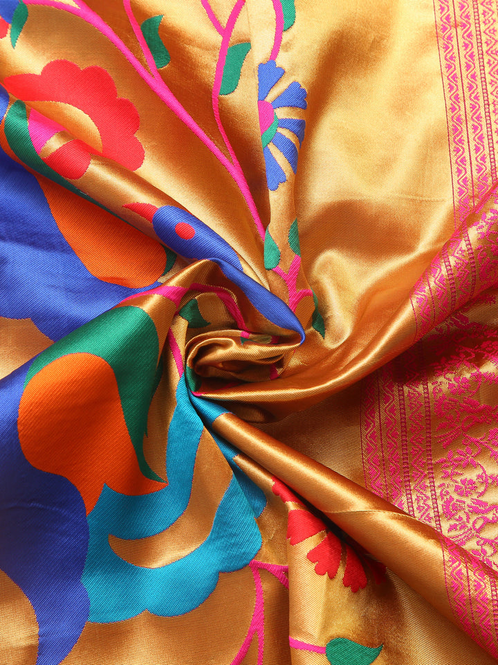 Navy blue and Pink Paithani Silk Saree
