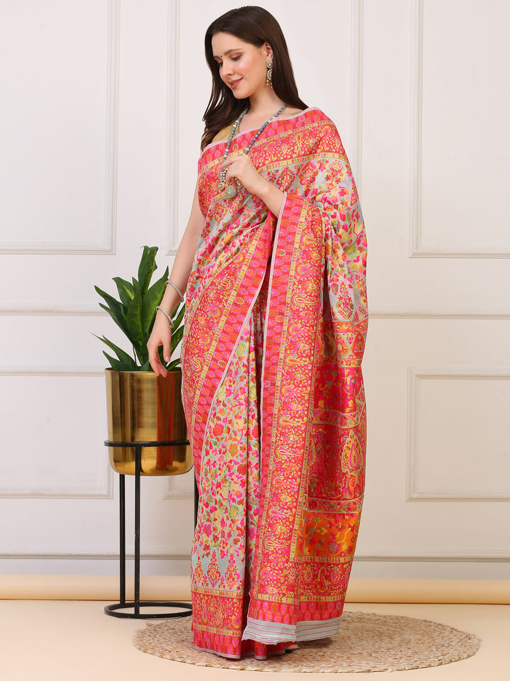 Mint Green Kashmiri Organza Saree