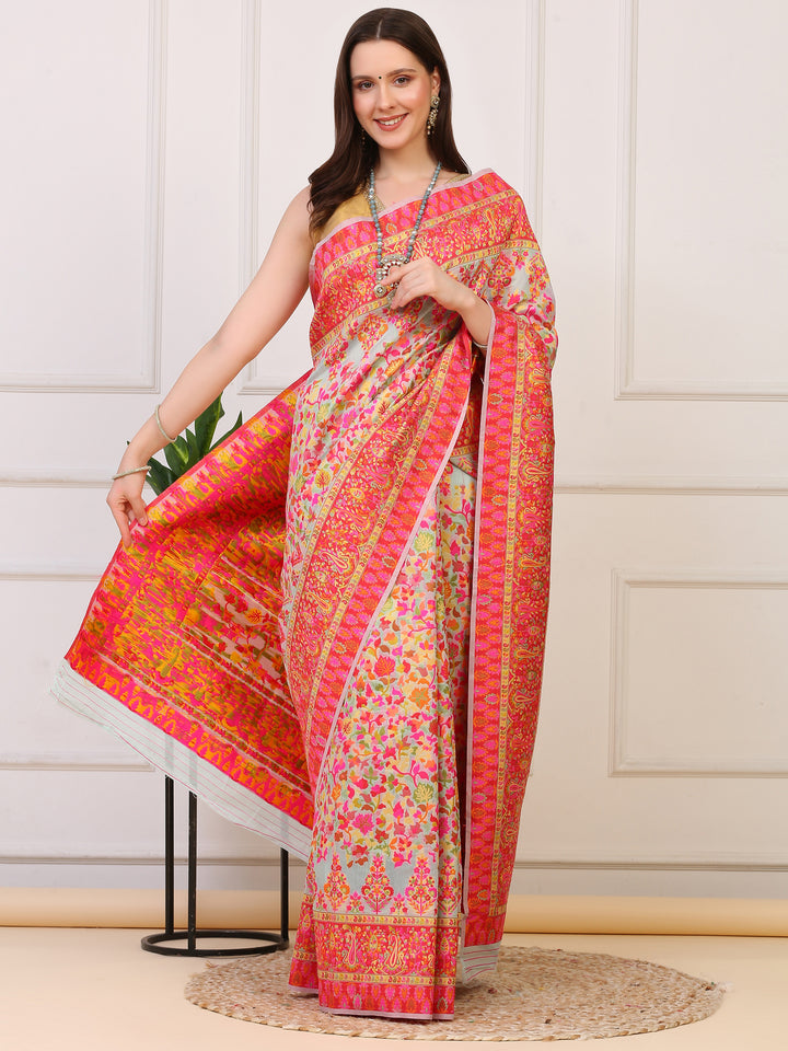 Mint Green Kashmiri Organza Saree