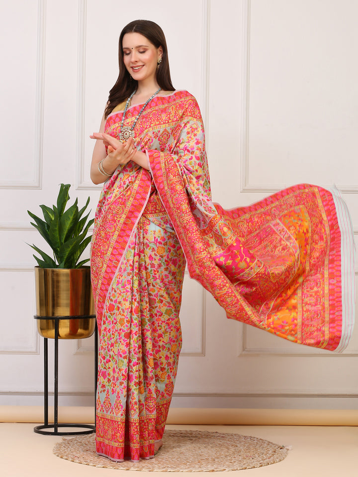 Mint Green Kashmiri Organza Saree