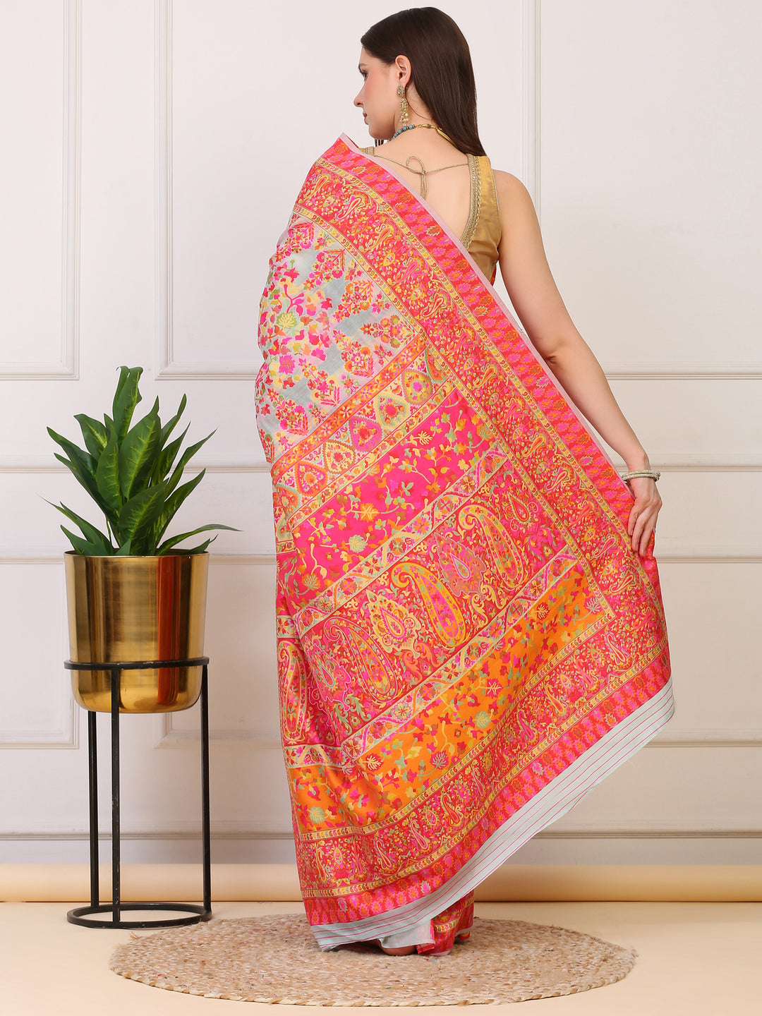 Mint Green Kashmiri Organza Saree