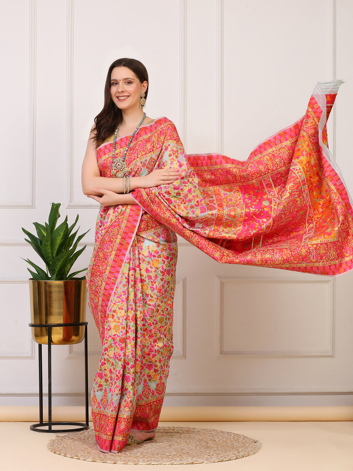 Mint Green Kashmiri Organza Saree