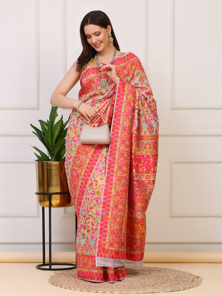 Mint Green Kashmiri Organza Saree