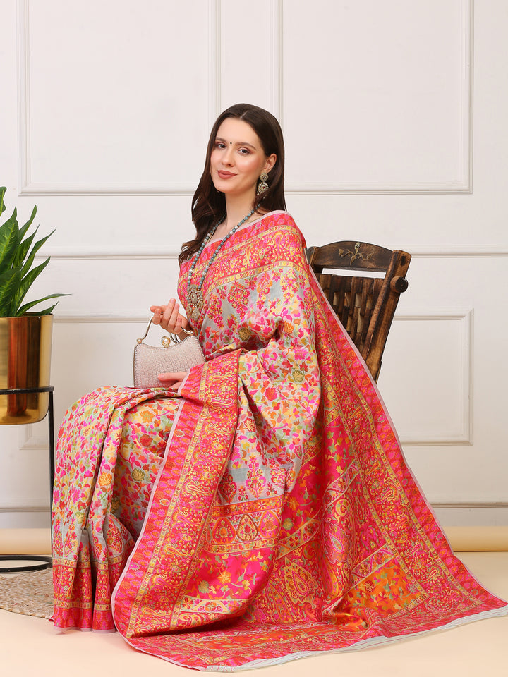 Mint Green Kashmiri Organza Saree