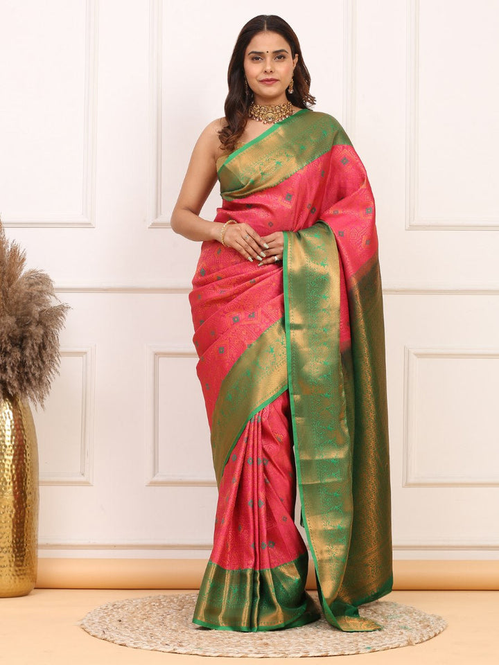 Pink Green Kanjivaram Silk Saree