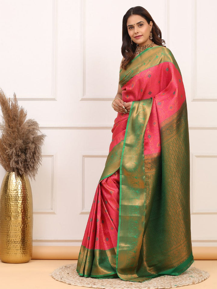 Pink Green Kanjivaram Silk Saree