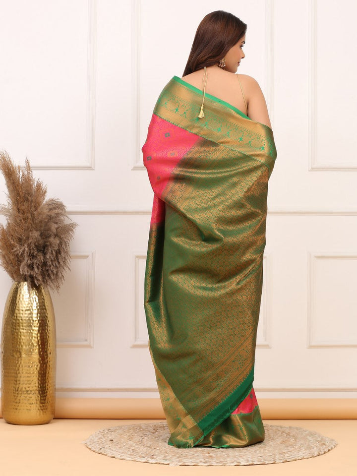 Pink Green Kanjivaram Silk Saree