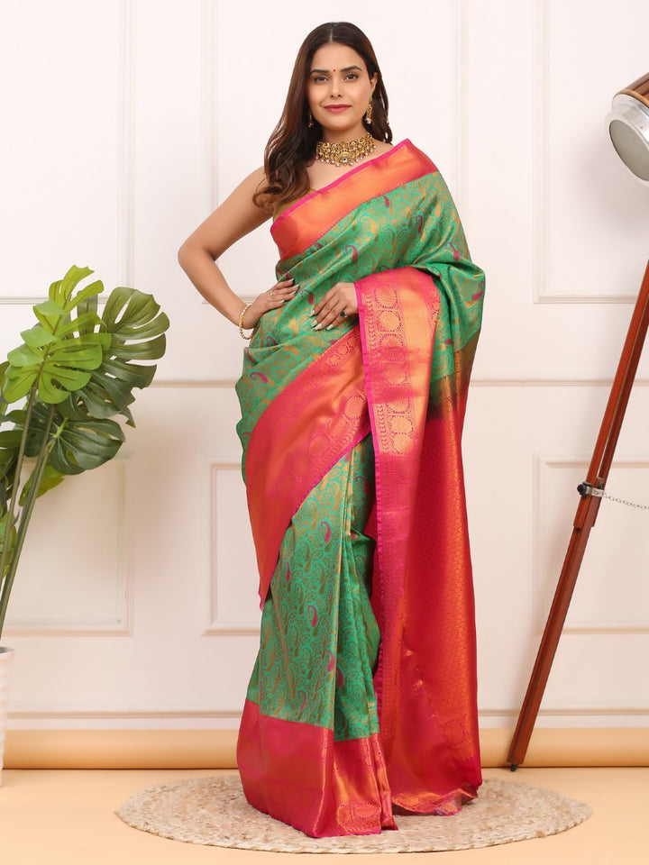 Green & Pink Kanjivaram Silk Saree