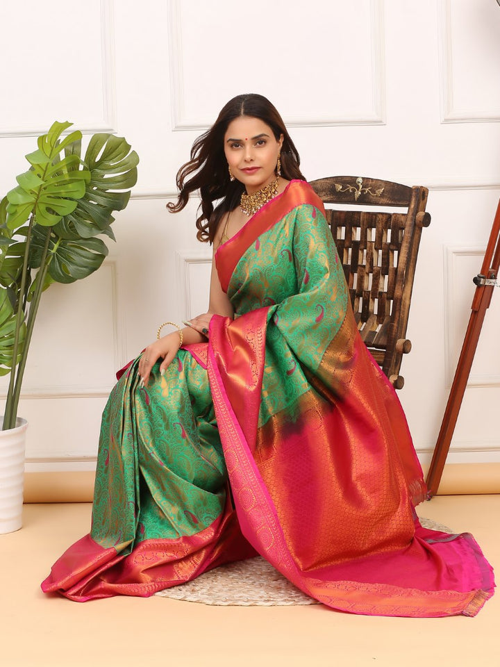 Green & Pink Kanjivaram Silk Saree