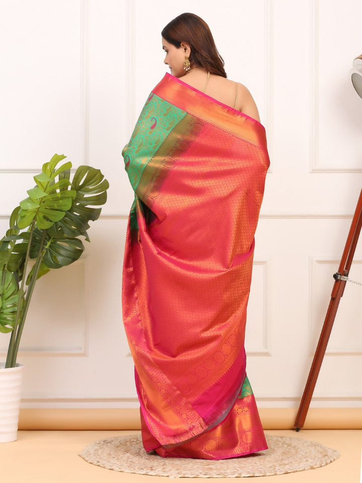 Green & Pink Kanjivaram Silk Saree