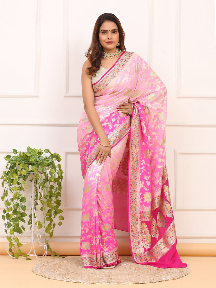 Ombre Pink Khaddi Georgette Silk Saree