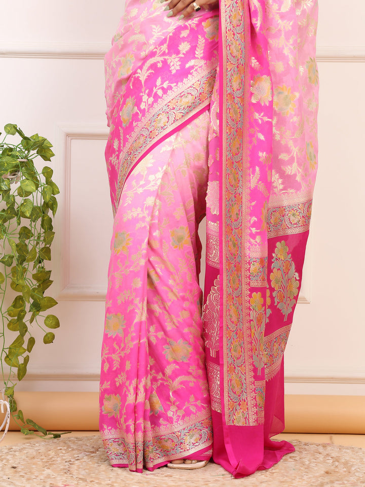 Ombre Pink Khaddi Georgette Silk Saree