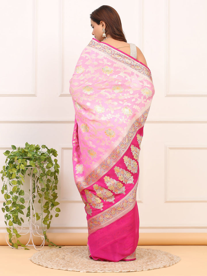 Ombre Pink Khaddi Georgette Silk Saree