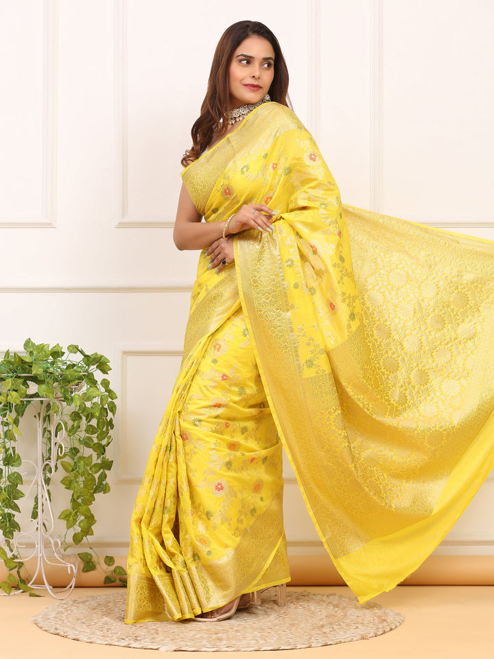 Yellow Banarasi Organza Saree