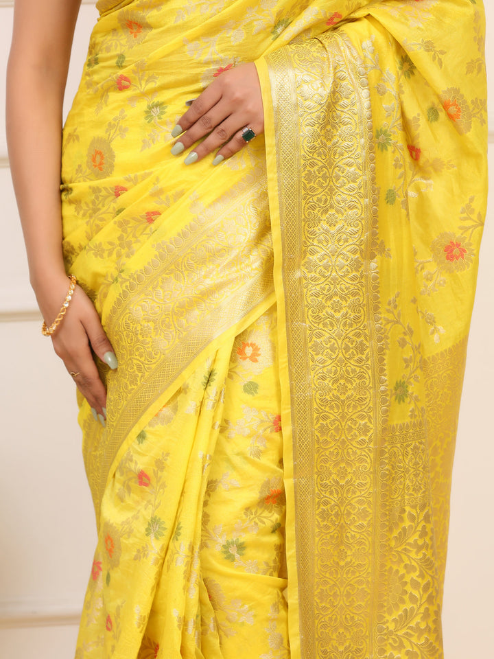 Yellow Banarasi Organza Saree