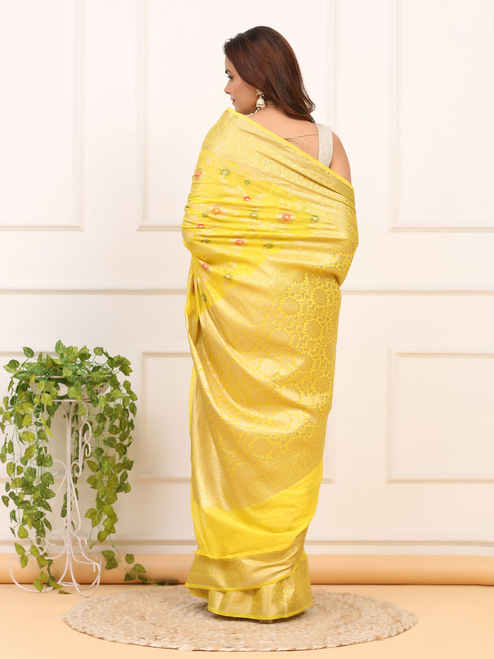 Yellow Banarasi Organza Saree