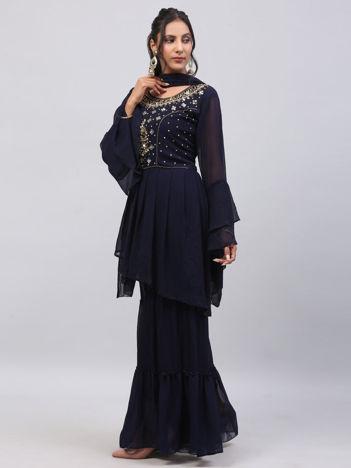 Navy Blue Georgette Suit