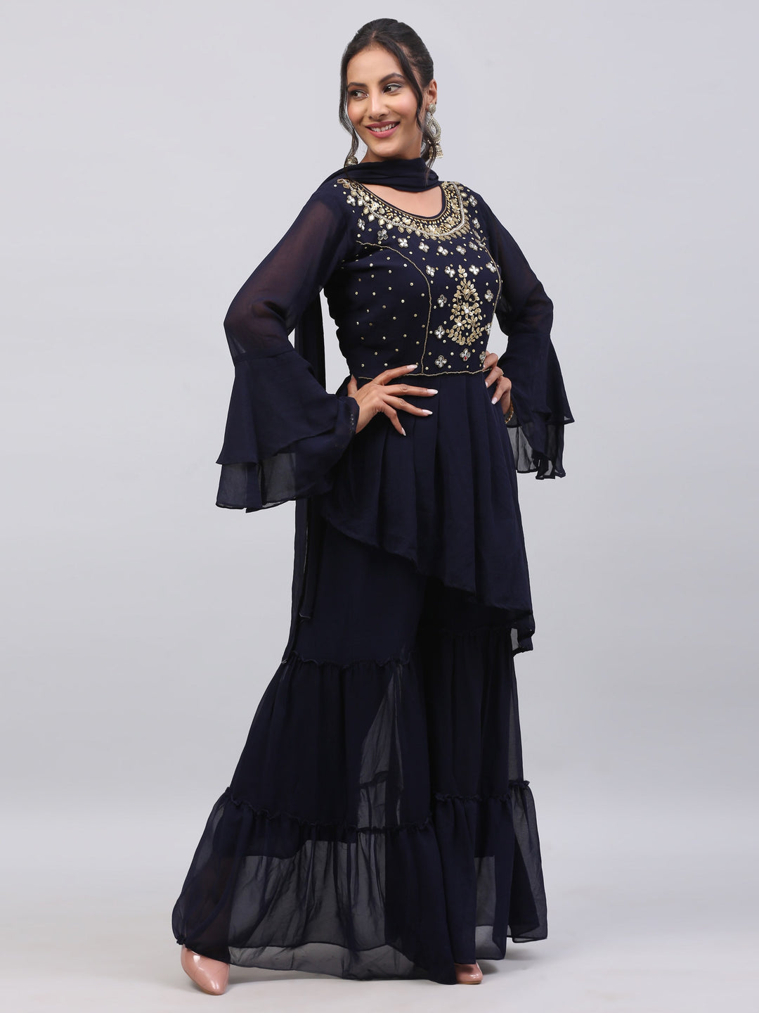 Navy Blue Georgette Suit