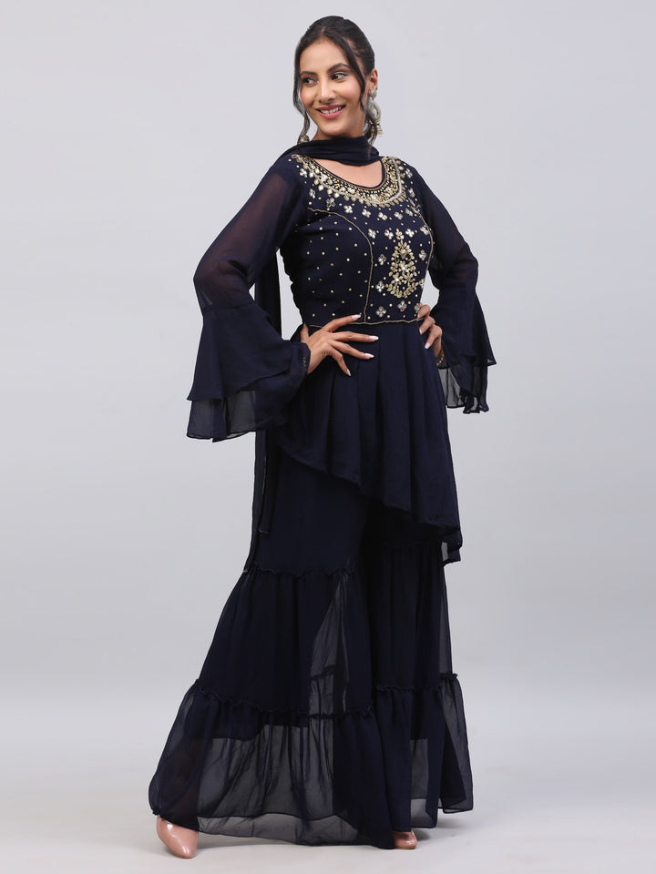 Navy Blue Georgette Suit