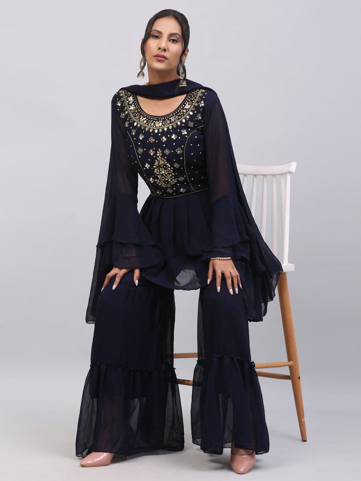 Navy Blue Georgette Suit