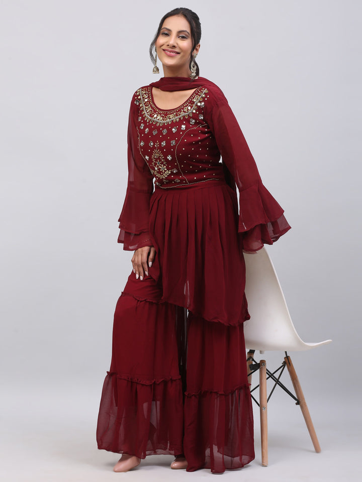 Maroon Georgette Suit
