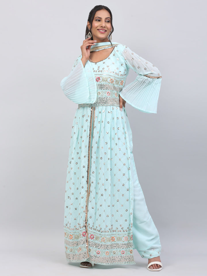 Sky Blue Long Kurti Suit