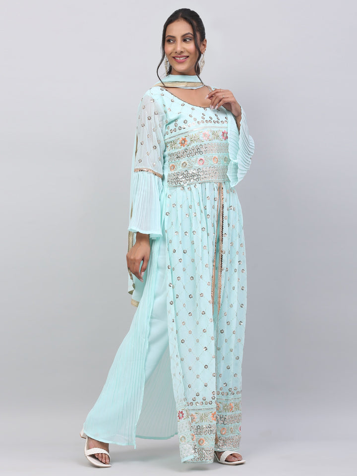 Sky Blue Long Kurti Suit